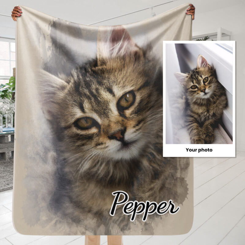 Personalised Cat Photo Sherpa Blanket