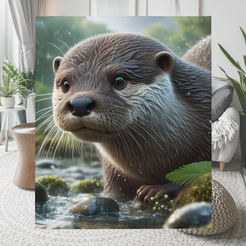Otter Throw Blanket, Whiskers and Waterdrops - Image 3