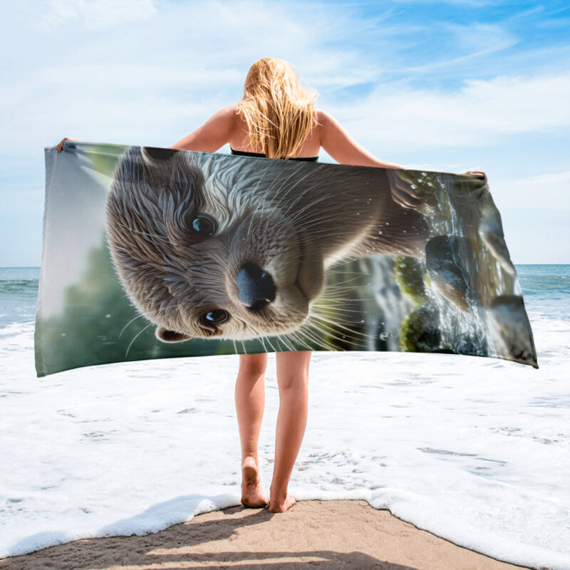 Otter Beach/Bath Towel, Whiskers and Waterdrops - Image 2
