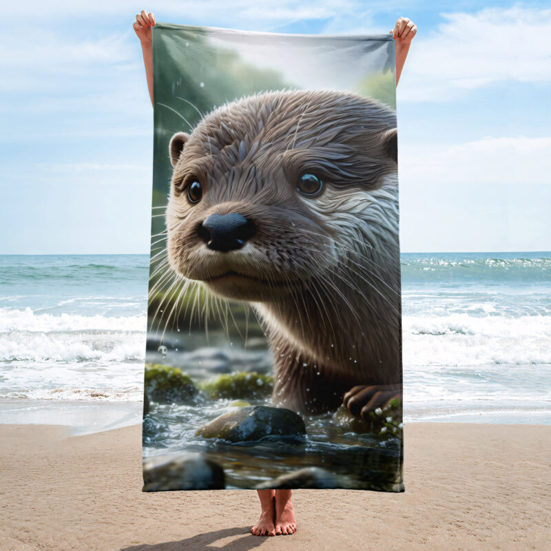 Otter Beach/Bath Towel, Whiskers and Waterdrops