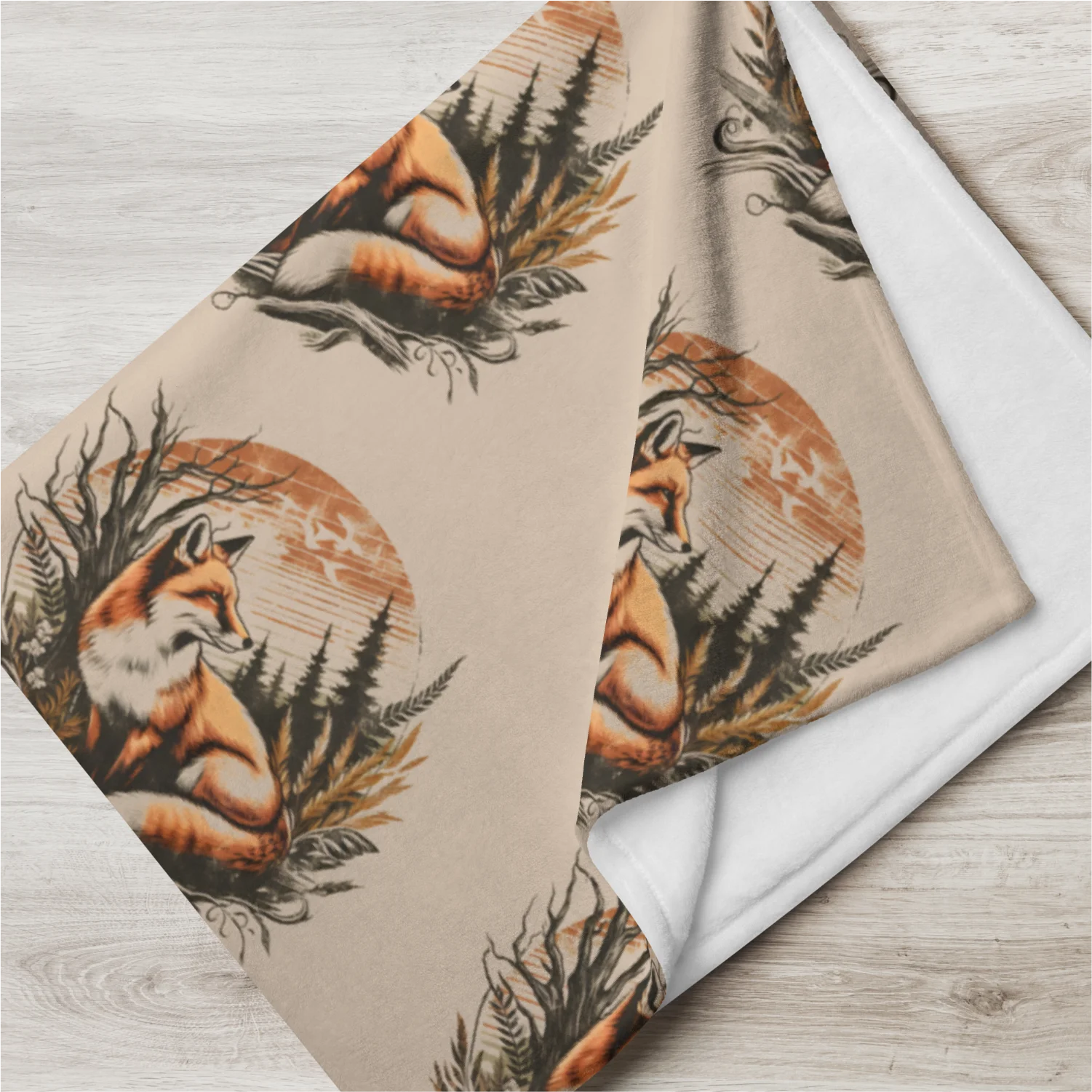 Fox Throw Blanket, Vintage Sunset Pattern - Image 4