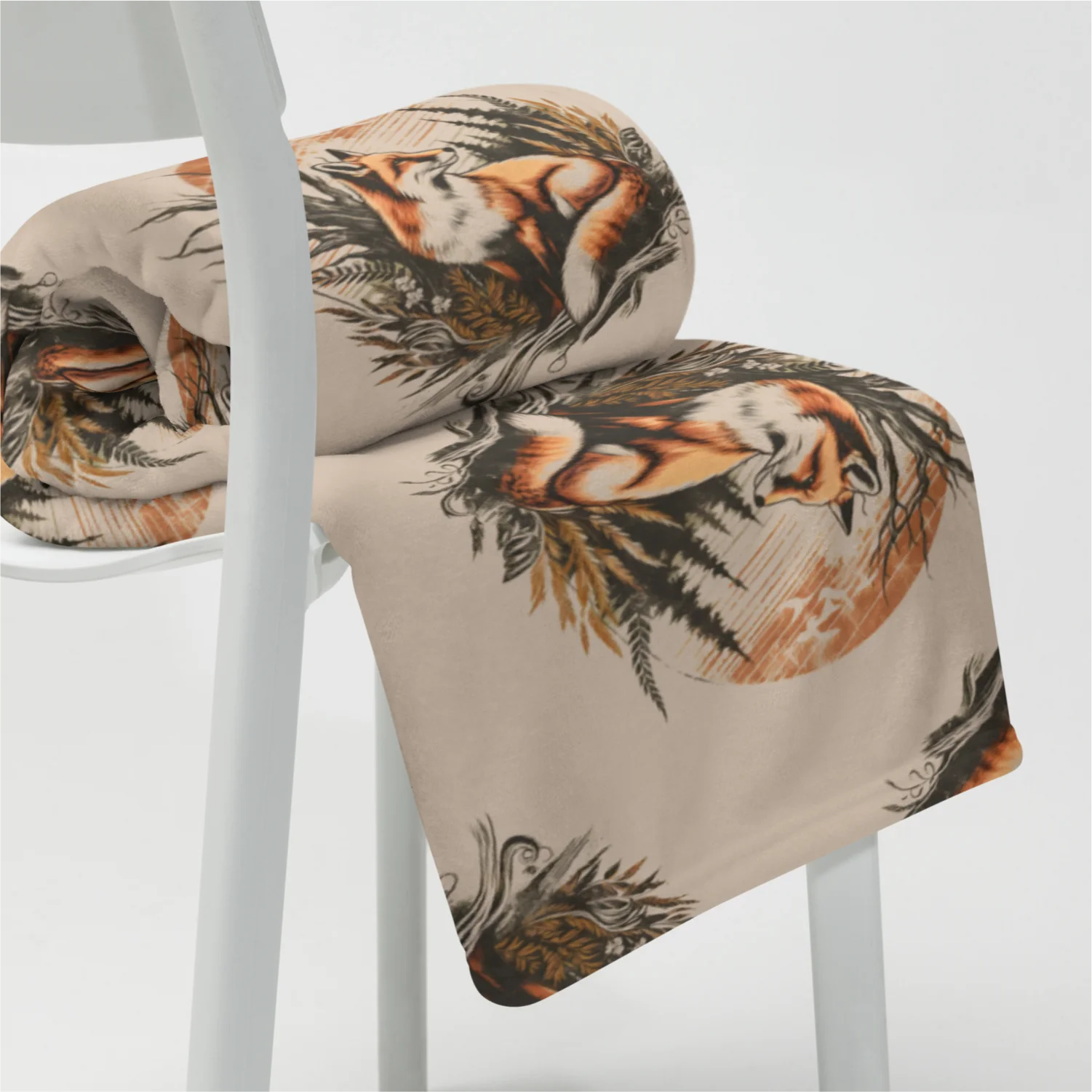 Fox Throw Blanket, Vintage Sunset Pattern - Image 3