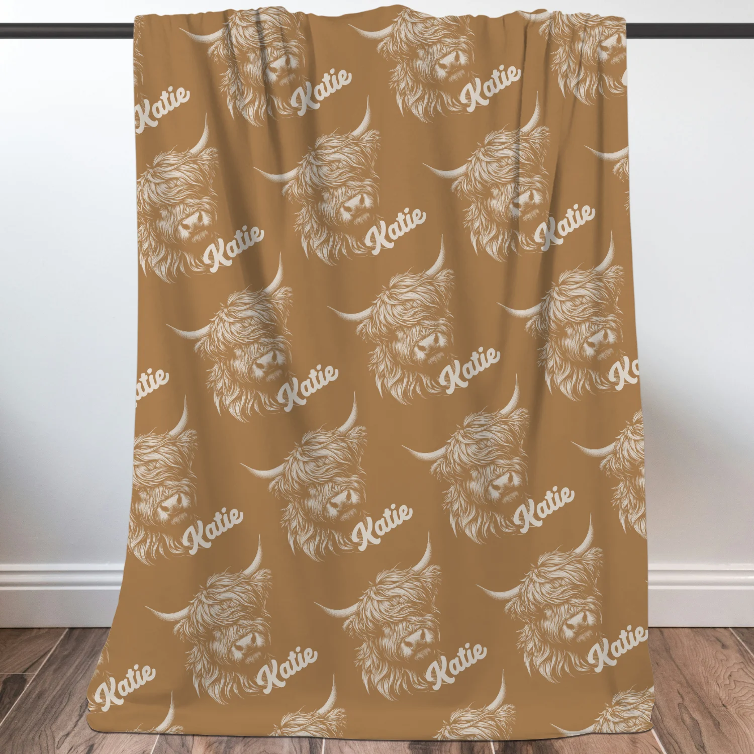 Highland Cow Throw Blanket, Monochrome Pattern